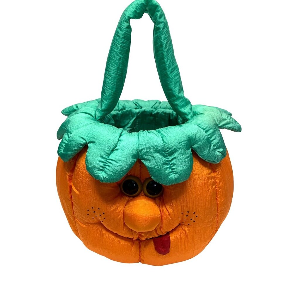 Joelson Industries Holiday Halloween Pumpkin Treat Basket plush with Face Vintag